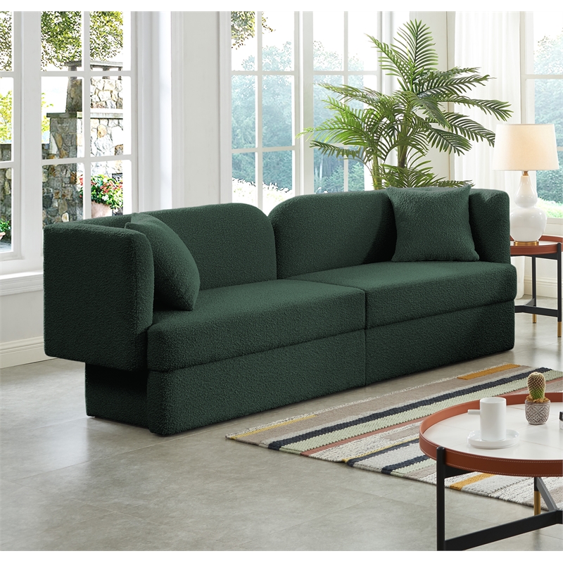 Bowery Hill Contemporary Curved Back Rich Green Boucle Fabric Sofa