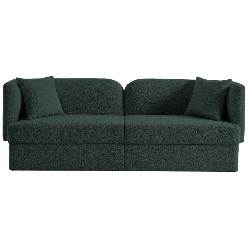 Bowery Hill Contemporary Curved Back Rich Green Boucle Fabric Sofa