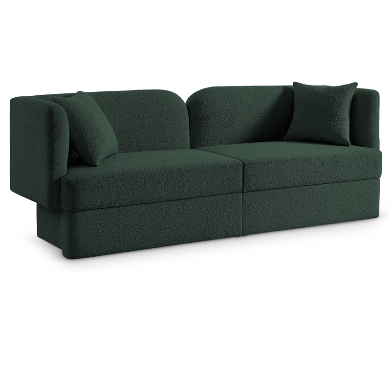 Bowery Hill Contemporary Curved Back Rich Green Boucle Fabric Sofa