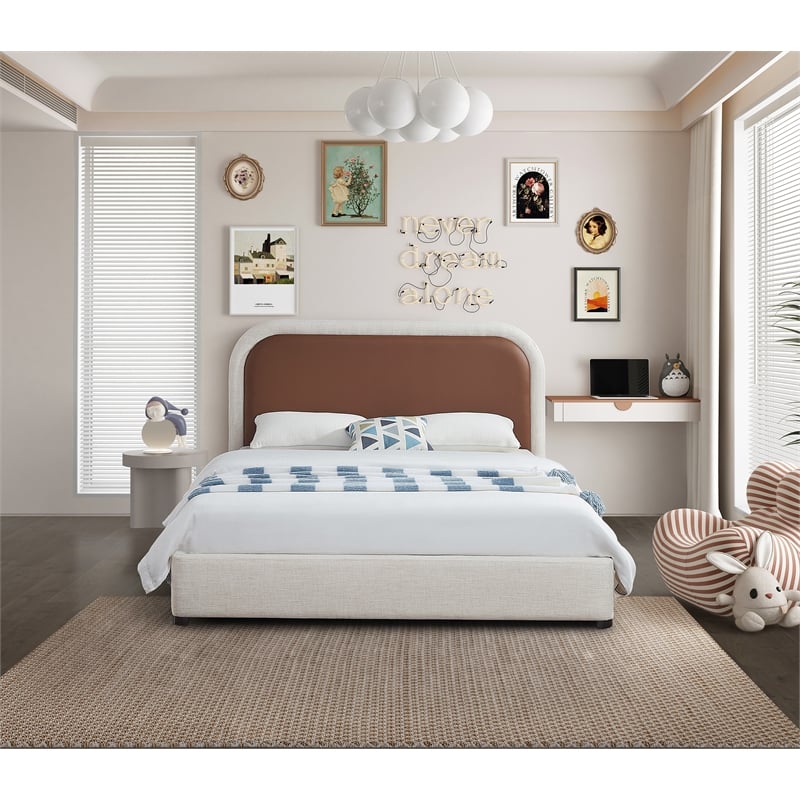 Bowery Hill Contemporary Soft Brown & Rich Cream Linen Textured Full Bed