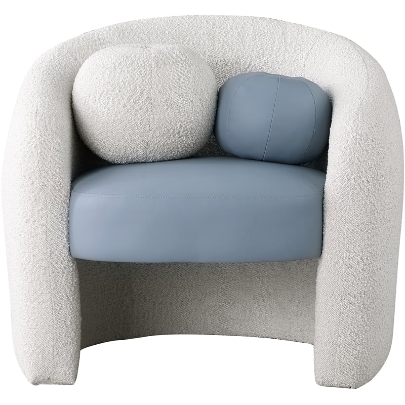 Bowery Hill Contemporary Cream Boucle Fabric / Blue Vegan Leather Accent Chair