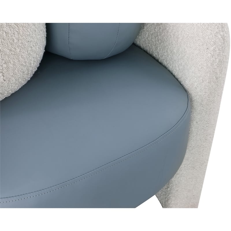 Bowery Hill Contemporary Cream Boucle Fabric / Blue Vegan Leather Accent Chair