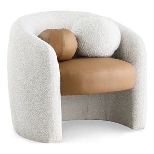 Bowery Hill Contemporary Cream Boucle / Cognac Vegan Leather Accent Chair