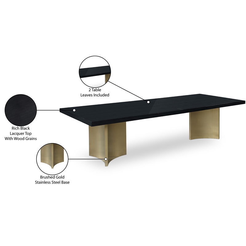 Bowery Hill Brushed Gold Stainless Steel Base Rich Black Dining Table