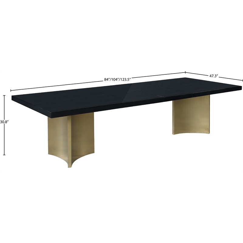 Bowery Hill Brushed Gold Stainless Steel Base Rich Black Dining Table