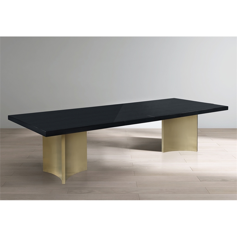 Bowery Hill Brushed Gold Stainless Steel Base Rich Black Dining Table