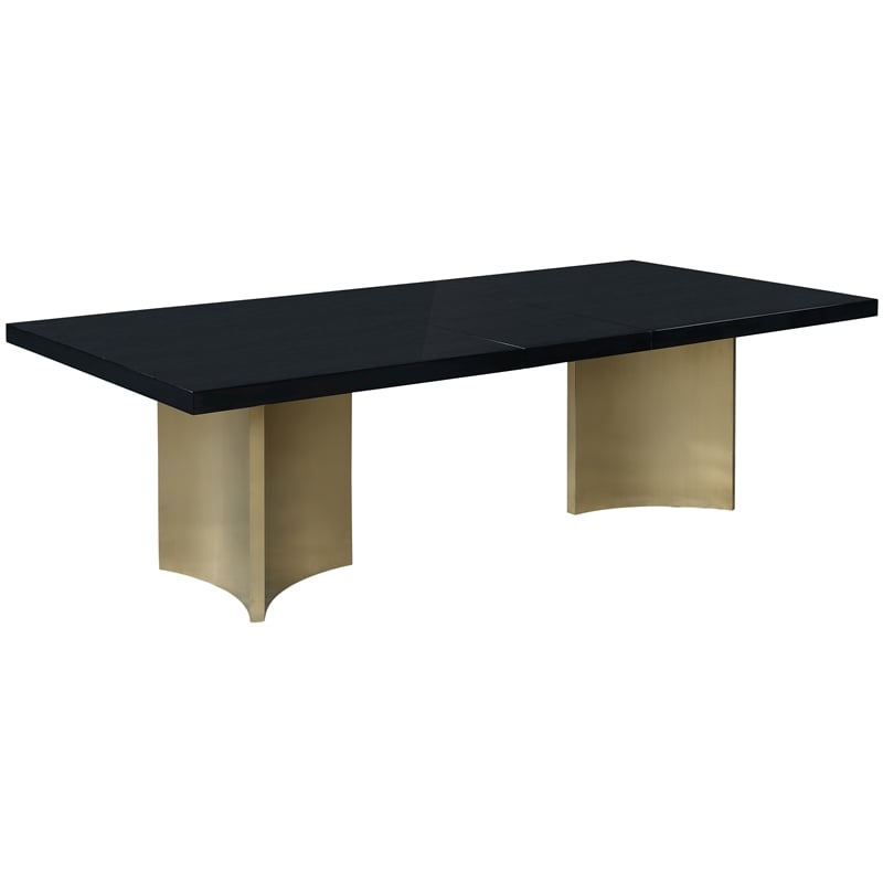 Bowery Hill Brushed Gold Stainless Steel Base Rich Black Dining Table