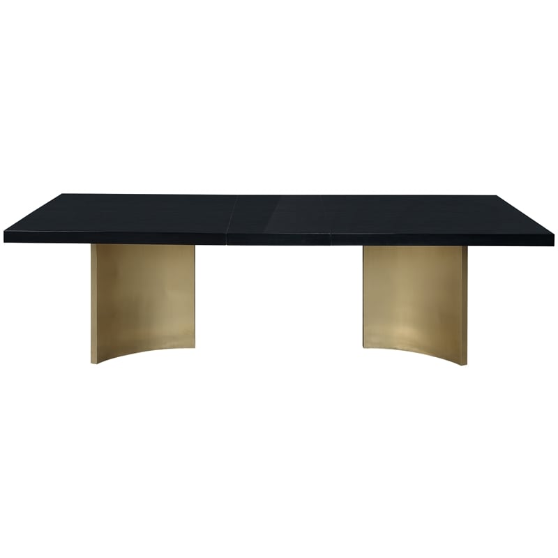 Bowery Hill Brushed Gold Stainless Steel Base Rich Black Dining Table
