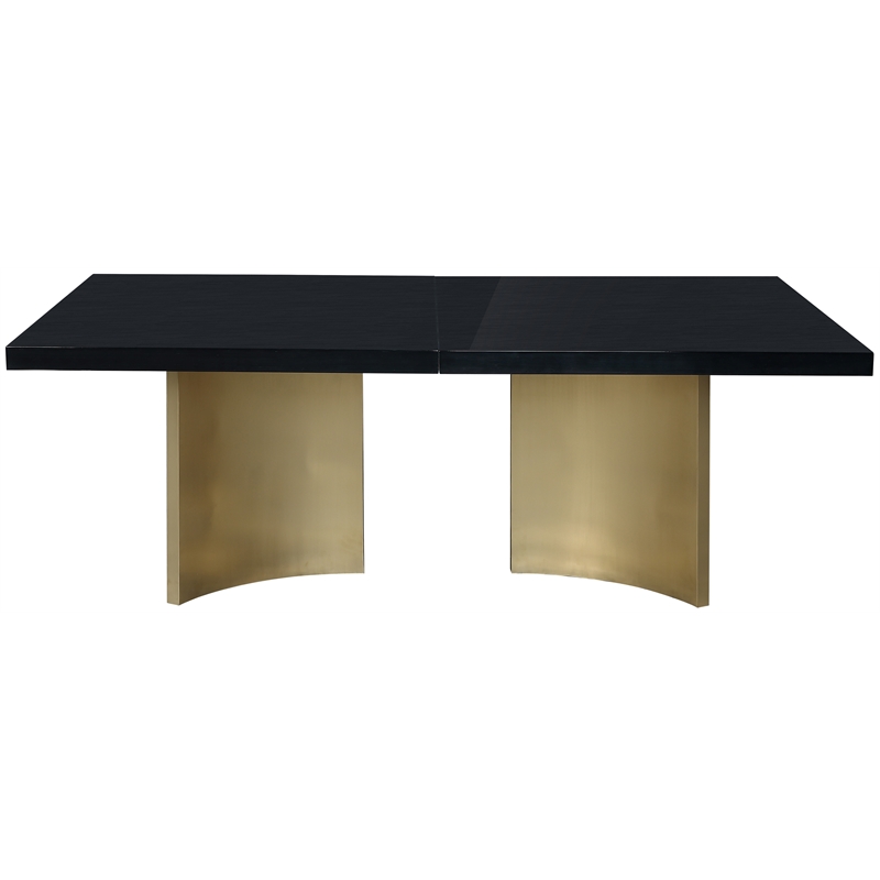 Bowery Hill Brushed Gold Stainless Steel Base Rich Black Dining Table