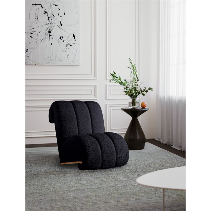 Bowery Hill Contemporary Soft Black Faux Sheepskin Accent Chair