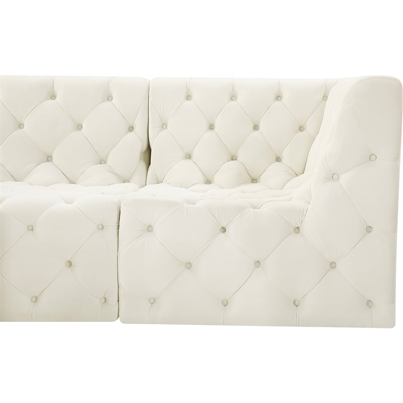 Bowery Hill Contemporary Deep Button Tufted Soft Cream Velvet Modular Sofa