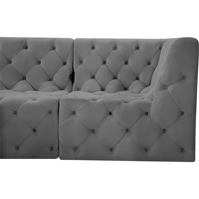 Bowery Hill Contemporary Deep Button Tufted Soft Grey Velvet Modular Sofa