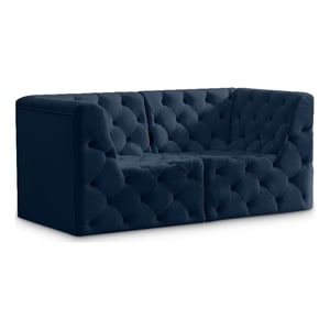 Bowery Hill Contemporary Deep Button Tufted Soft Navy Velvet Modular Sofa