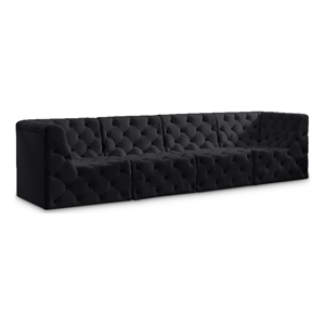 Bowery Hill Contemporary Deep Button Tufted Soft Black Velvet Modular Sofa