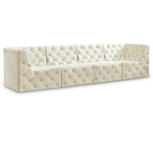 Bowery Hill Contemporary Deep Button Tufted Soft Cream Velvet Modular Sofa