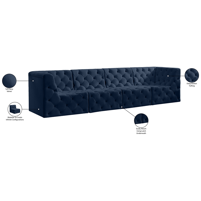 Bowery Hill Contemporary Deep Button Tufted Soft Navy Velvet Modular Sofa