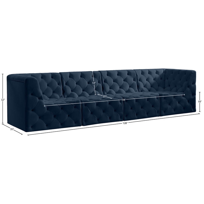 Bowery Hill Contemporary Deep Button Tufted Soft Navy Velvet Modular Sofa