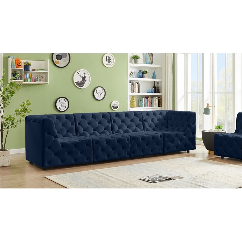 Bowery Hill Contemporary Deep Button Tufted Soft Navy Velvet Modular Sofa