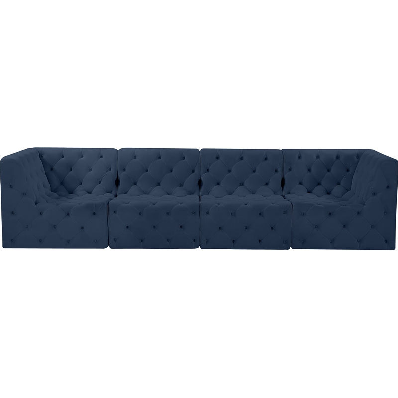 Bowery Hill Contemporary Deep Button Tufted Soft Navy Velvet Modular Sofa