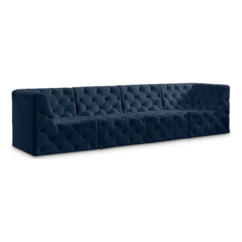Bowery Hill Contemporary Deep Button Tufted Soft Navy Velvet Modular Sofa