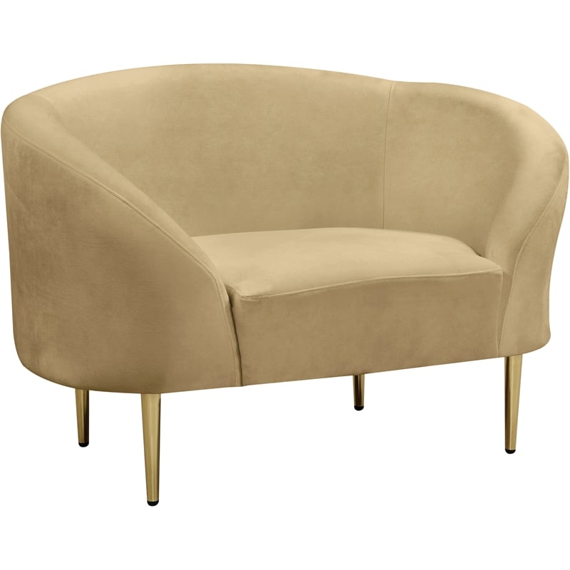 Bowery Hill Contemporary Rich Camel Durable Velvet Chair with Gold Metal Legs