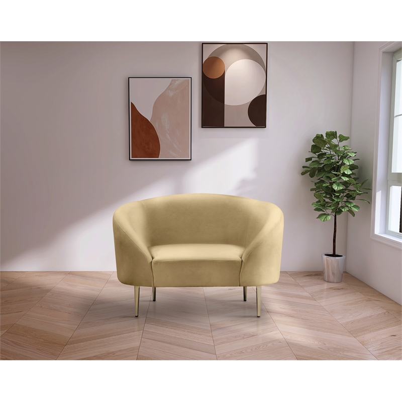 Bowery Hill Contemporary Rich Camel Durable Velvet Chair with Gold Metal Legs