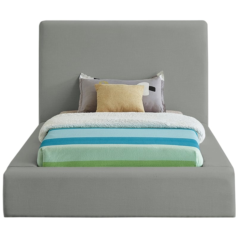 Bowery Hill Contemporary Grey Linen Textured Fabric Twin Bed