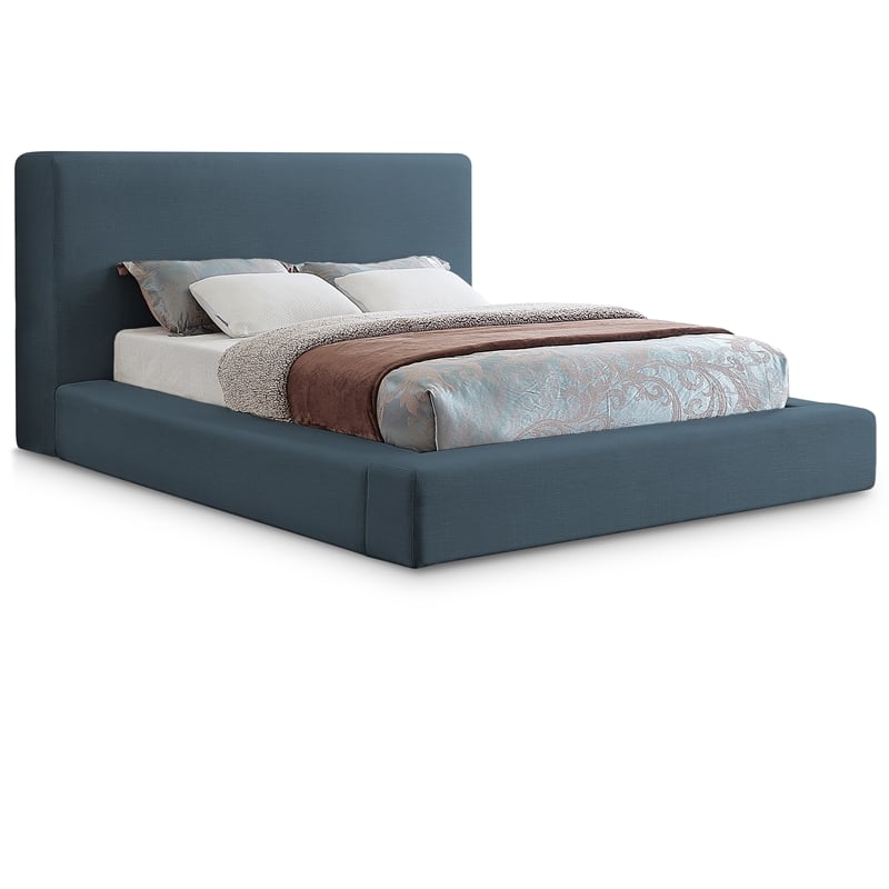 Bowery Hill Contemporary Navy Linen Textured Fabric Queen Bed