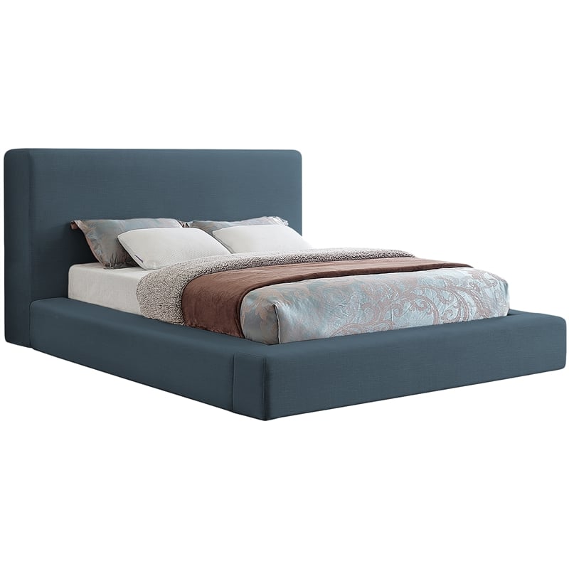 Bowery Hill Contemporary Navy Linen Textured Fabric Queen Bed