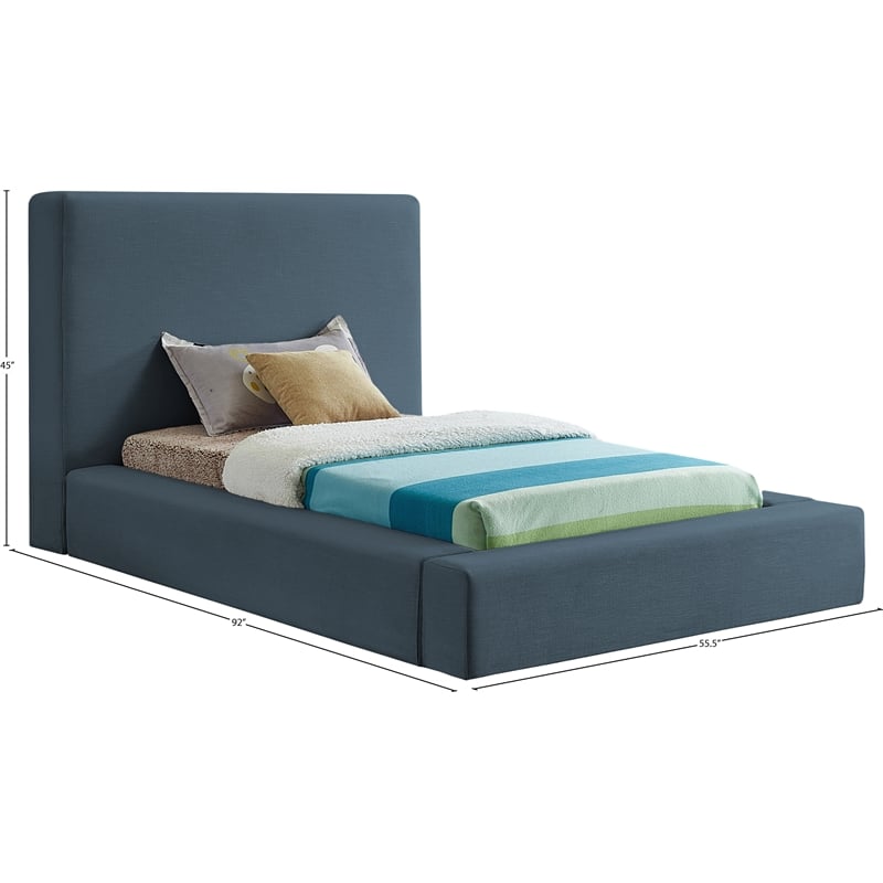 Bowery Hill Contemporary Navy Linen Textured Fabric Twin Bed
