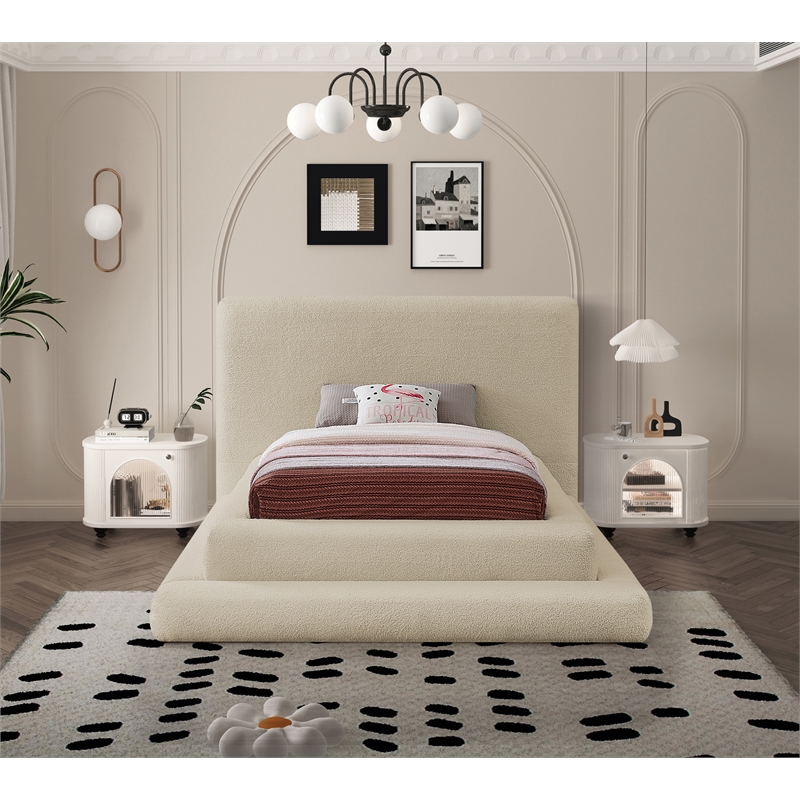 Bowery Hill Contemporary Soft Plush Beige Teddy Fabric Twin Bed