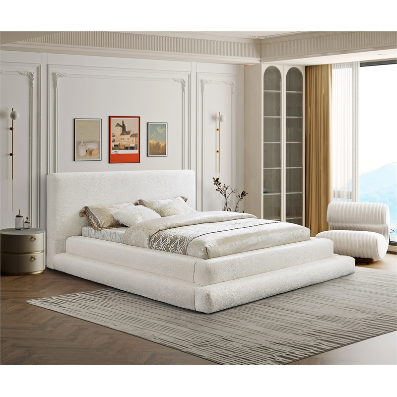 Bowery Hill Contemporary Soft Plush Cream Teddy Fabric Queen Bed