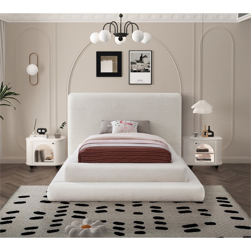 Bowery Hill Contemporary Soft Plush Cream Teddy Fabric Twin Bed