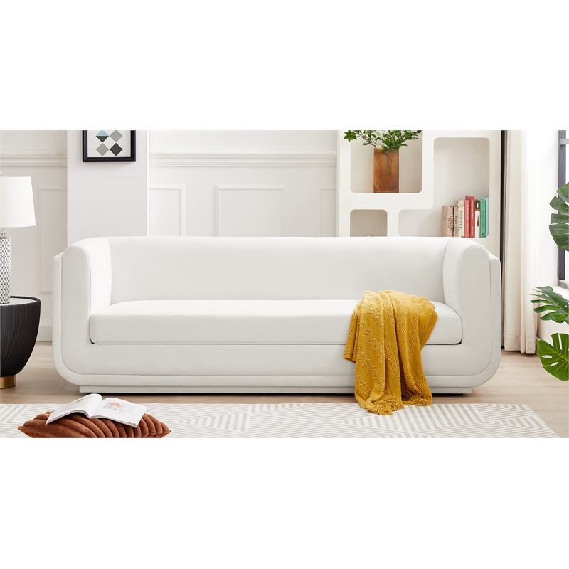 Bowery Hill Contemporary Soft Cream Linen Textured Fabric Sofa