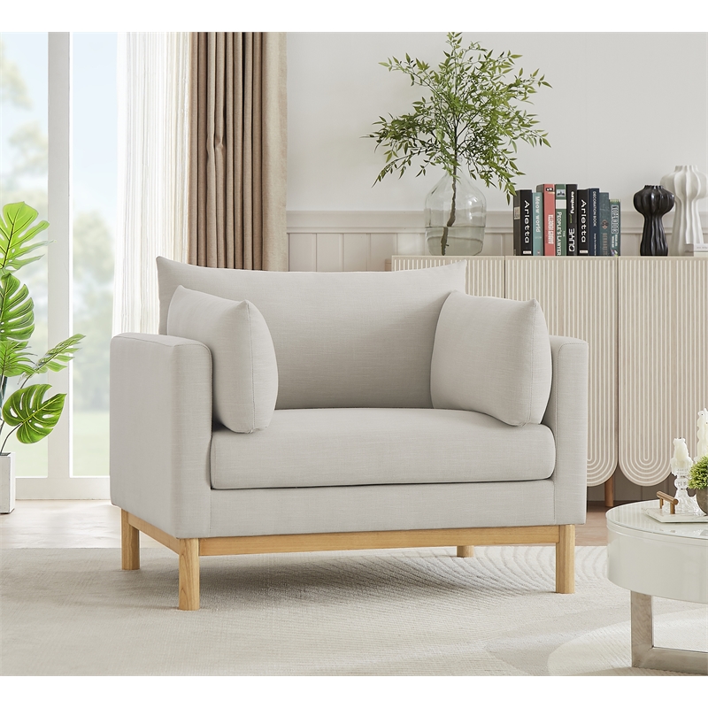 Bowery Hill Mid-Century Modern Beige Linen Textured Fabric Chair