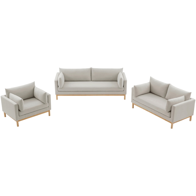 Bowery Hill Mid-Century Modern Beige Linen Textured Fabric Sofa