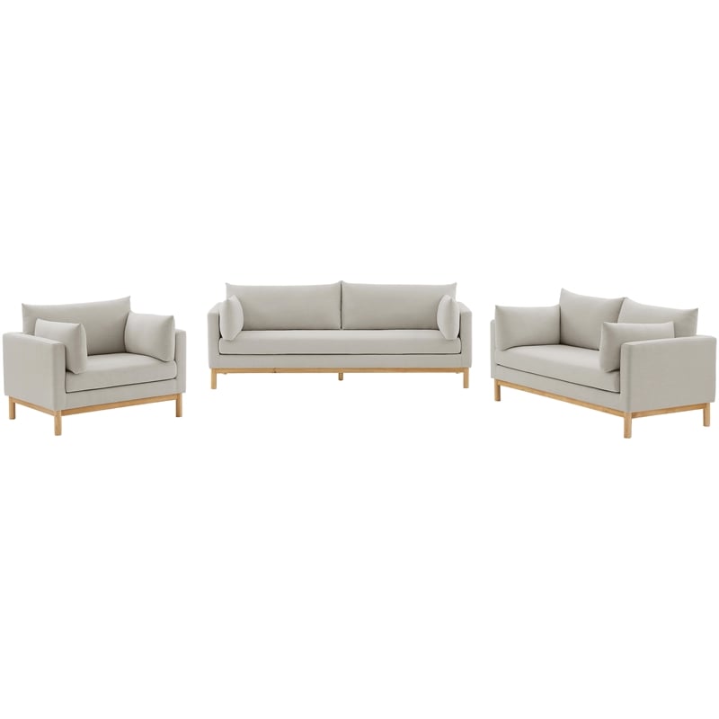 Bowery Hill Mid-Century Modern Beige Linen Textured Fabric Sofa