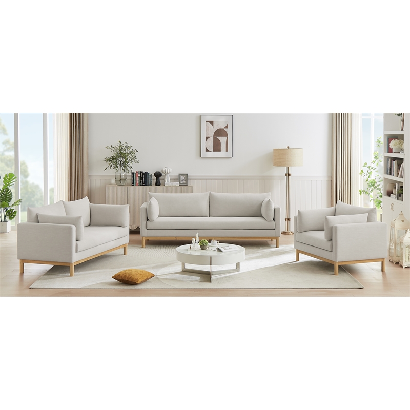 Bowery Hill Mid-Century Modern Beige Linen Textured Fabric Sofa