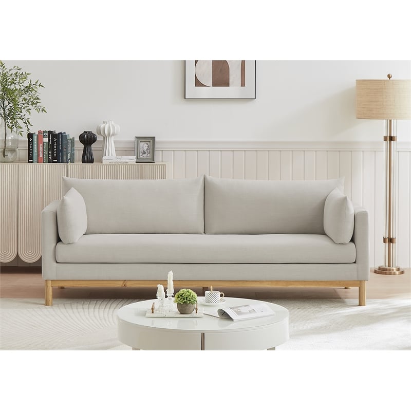 Bowery Hill Mid-Century Modern Beige Linen Textured Fabric Sofa