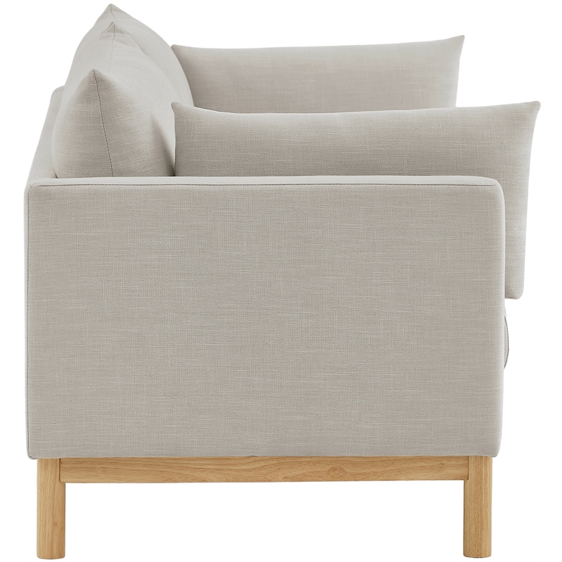 Bowery Hill Mid-Century Modern Beige Linen Textured Fabric Sofa