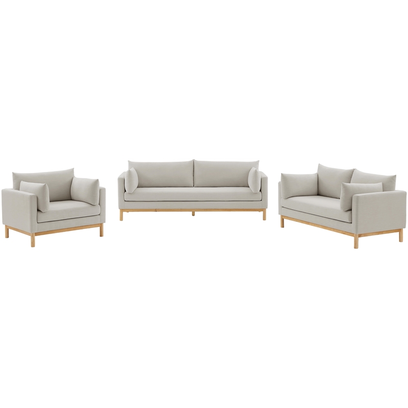 Bowery Hill Mid-Century Modern Beige Linen Textured Fabric Sofa