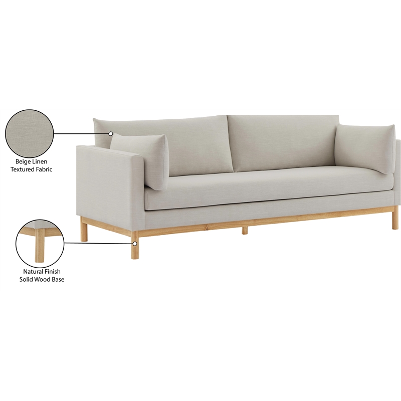Bowery Hill Mid-Century Modern Beige Linen Textured Fabric Sofa
