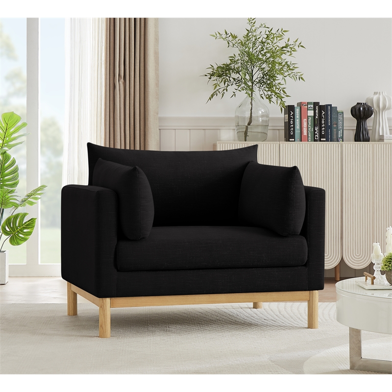 Bowery Hill Mid-Century Modern Black Linen Textured Fabric Chair