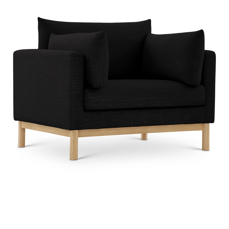 Bowery Hill Mid-Century Modern Black Linen Textured Fabric Chair