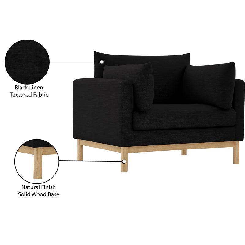 Bowery Hill Mid-Century Modern Black Linen Textured Fabric Chair