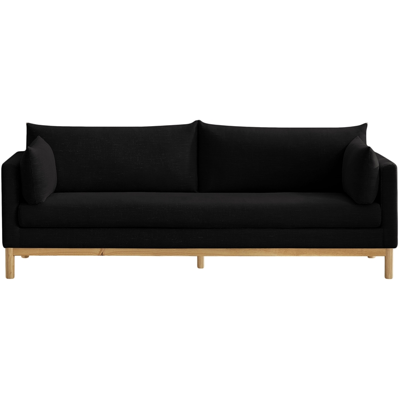 Bowery Hill Mid-Century Modern Black Linen Textured Fabric Sofa