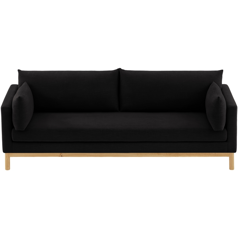 Bowery Hill Mid-Century Modern Black Linen Textured Fabric Sofa