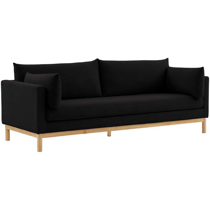 Bowery Hill Mid-Century Modern Black Linen Textured Fabric Sofa