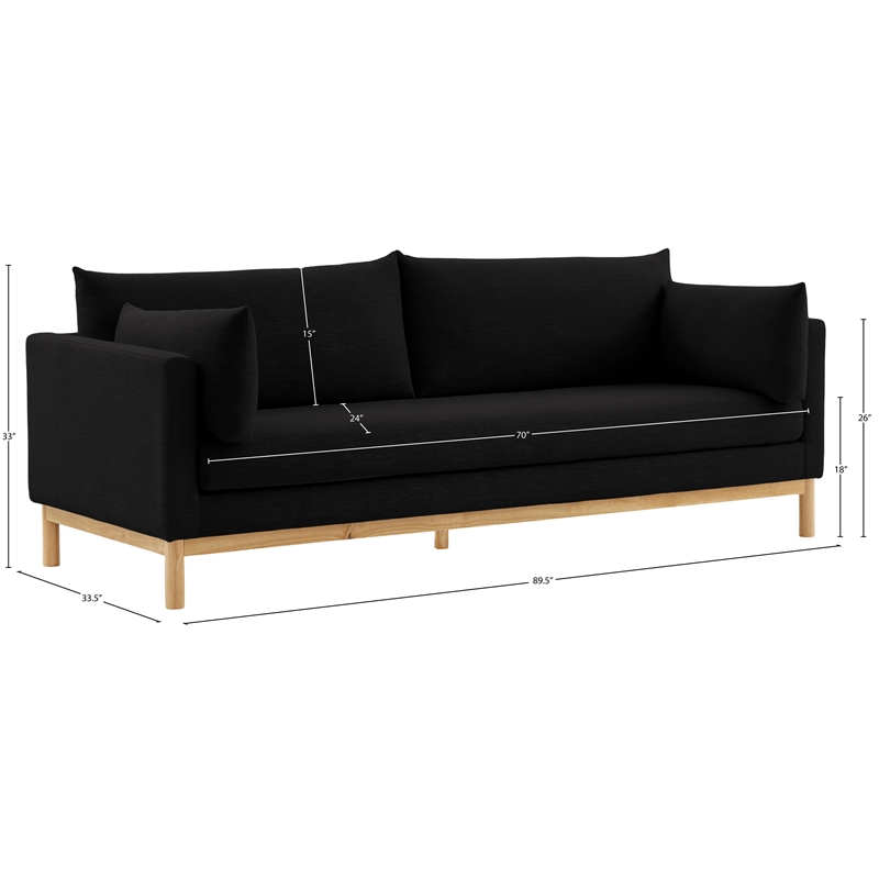 Bowery Hill Mid-Century Modern Black Linen Textured Fabric Sofa