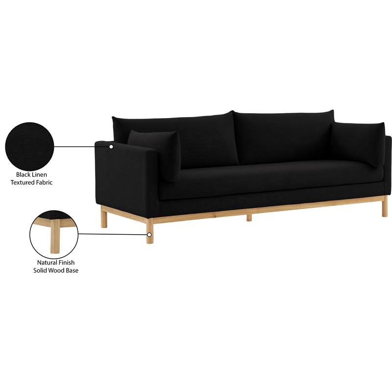 Bowery Hill Mid-Century Modern Black Linen Textured Fabric Sofa